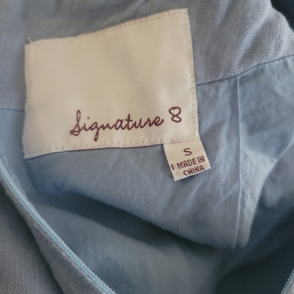 Light Wash Criss Cross Open Back Romper (Size S) Linen Flare Short Shorts - Picture 6 of 10